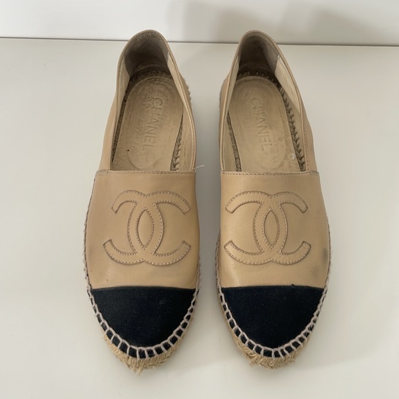 Chanel Espadrilles 14B Beige & black leather size 38 - Picture 12 of 12